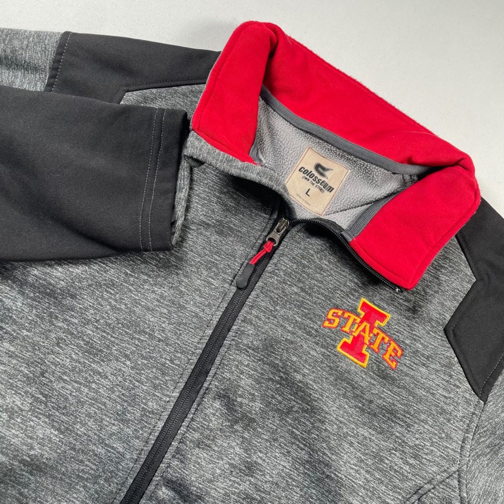 Colosseum Iowa State Cyclones Men L Heather Gray Black Full Zip Fleece Jacket